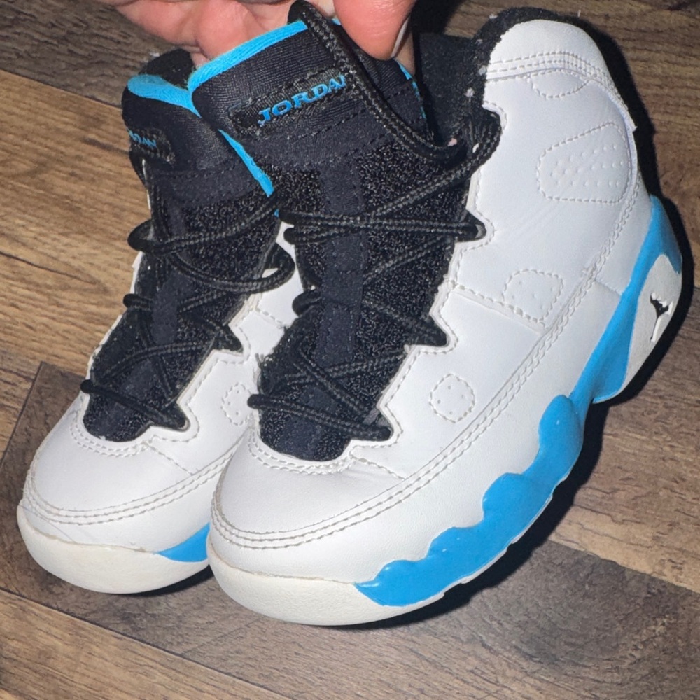 Jordan Kids White and Blue High-Top Sneakers